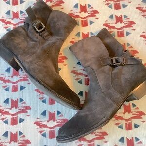 Alberto Fermani Distressed Grey Suede Moto Ankle Boot